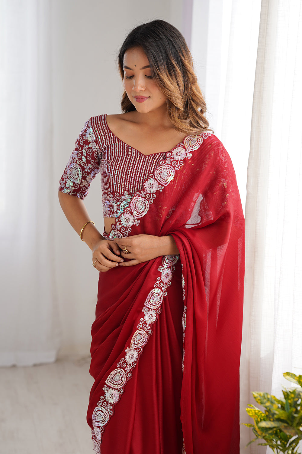 Urban Pallu Solid Poly Georgette Daily Saree