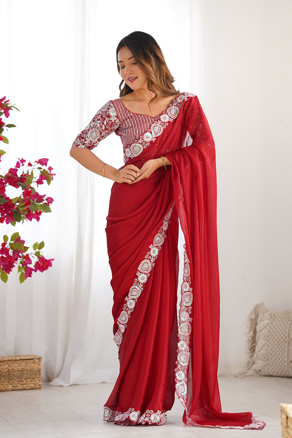 Urban Pallu Solid Poly Georgette Daily Saree