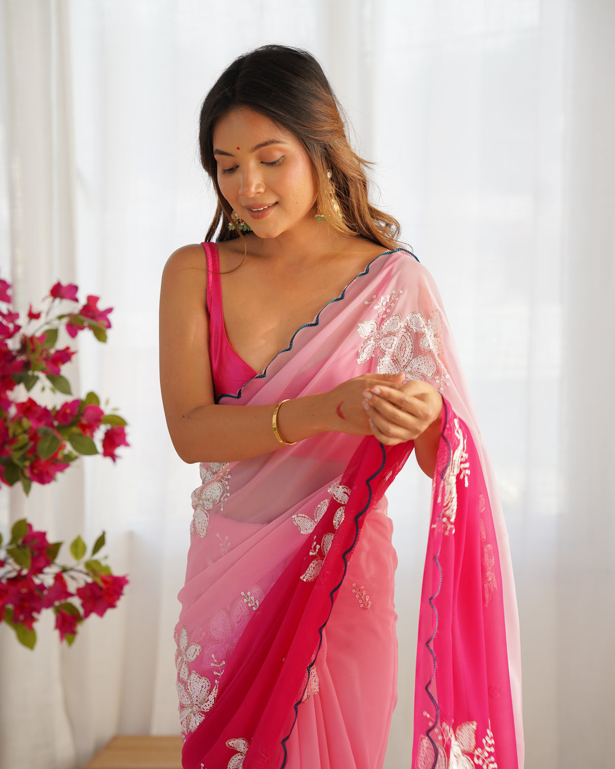 Urban Pallu Solid Organza Festive Saree