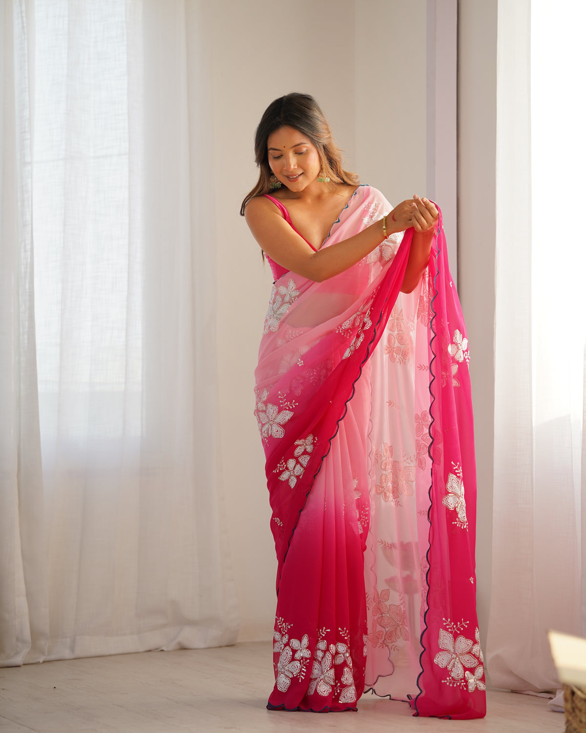 Urban Pallu Solid Organza Festive Saree