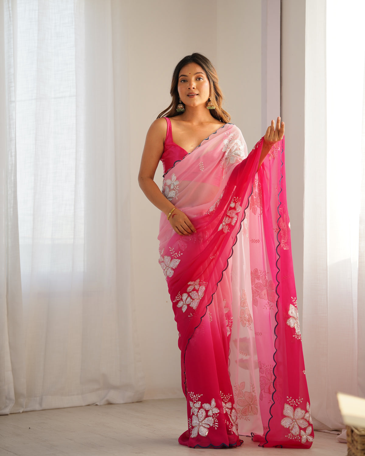 Urban Pallu Solid Organza Festive Saree
