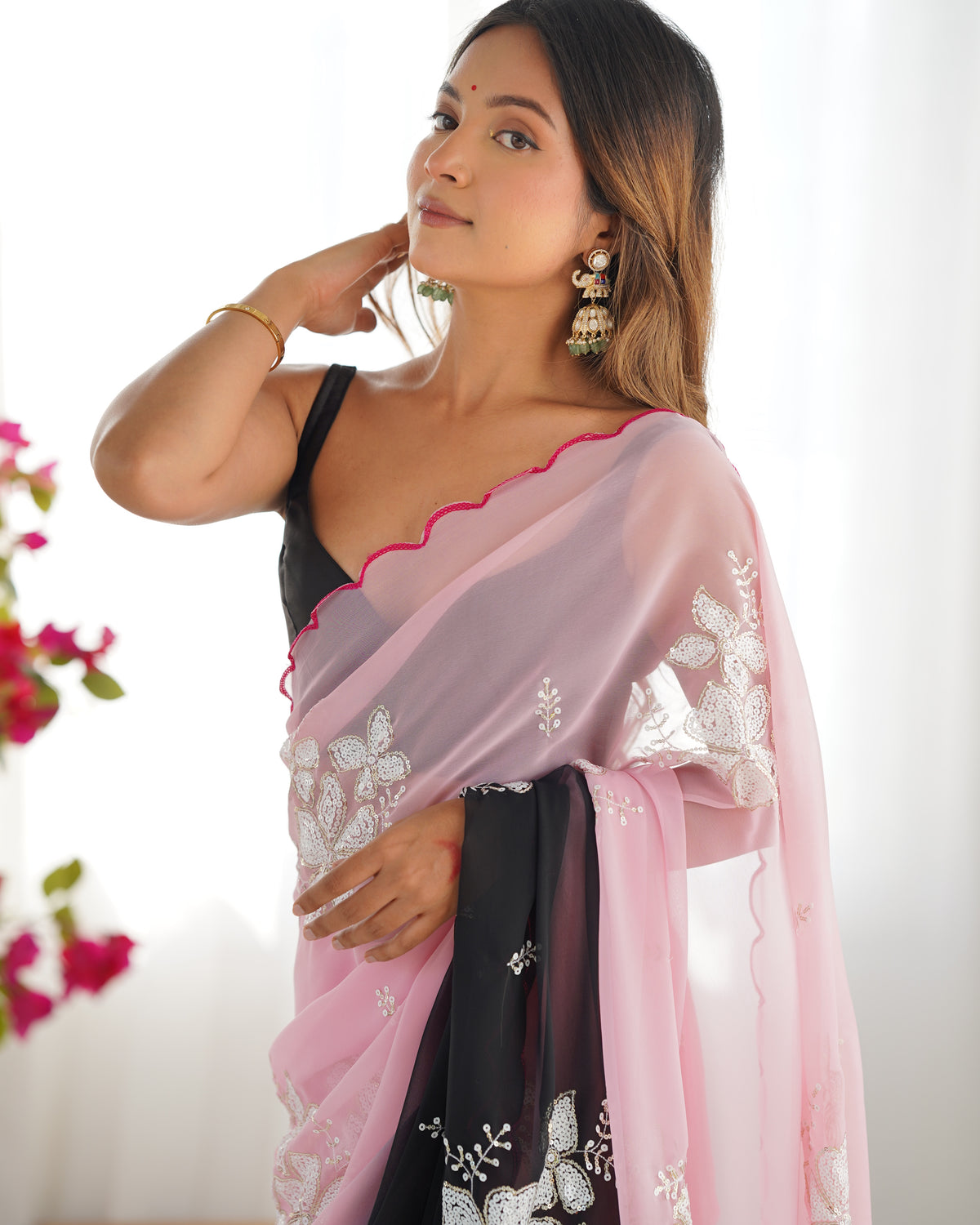 Urban Pallu Solid Organza Festive Saree