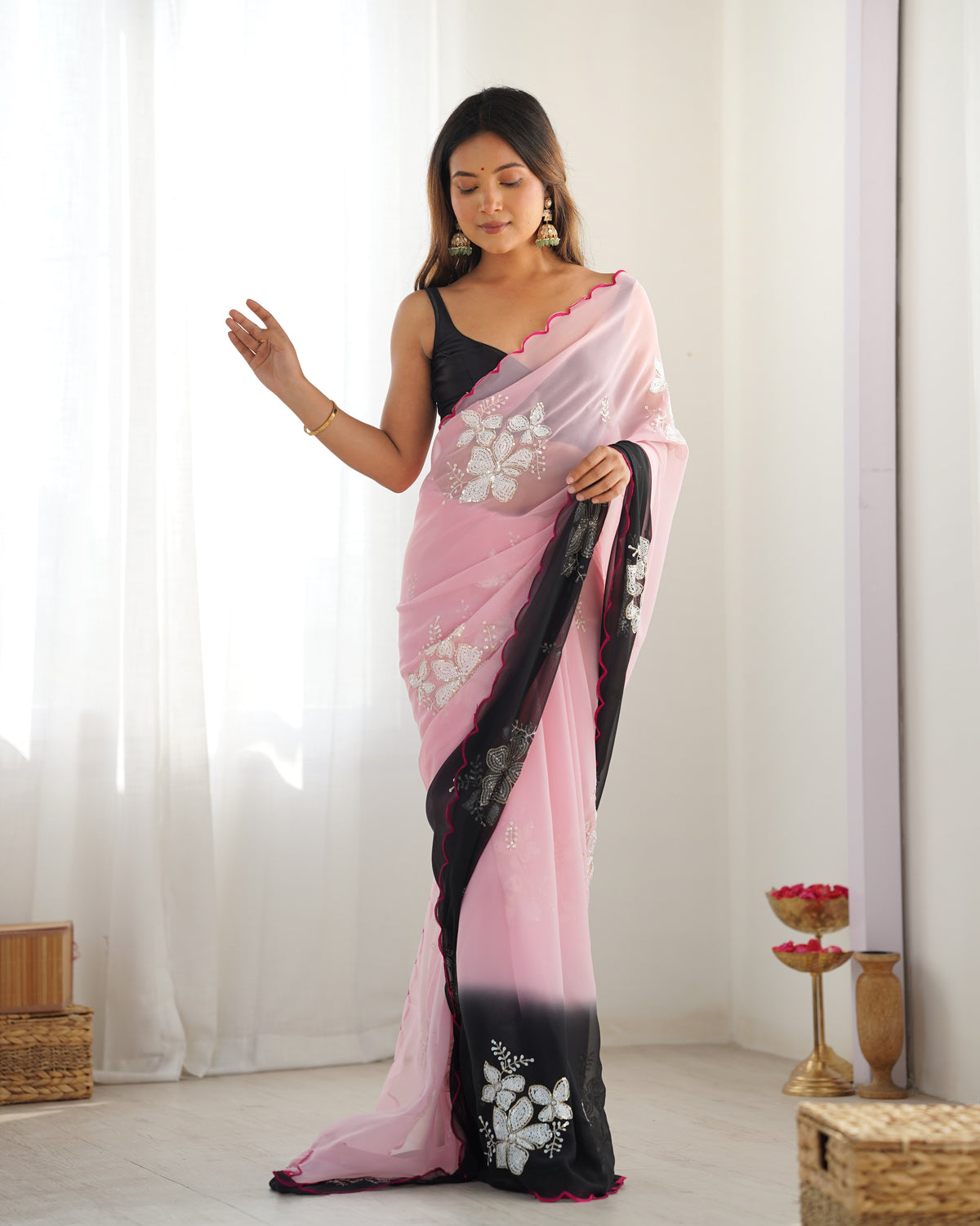 Urban Pallu Solid Organza Festive Saree
