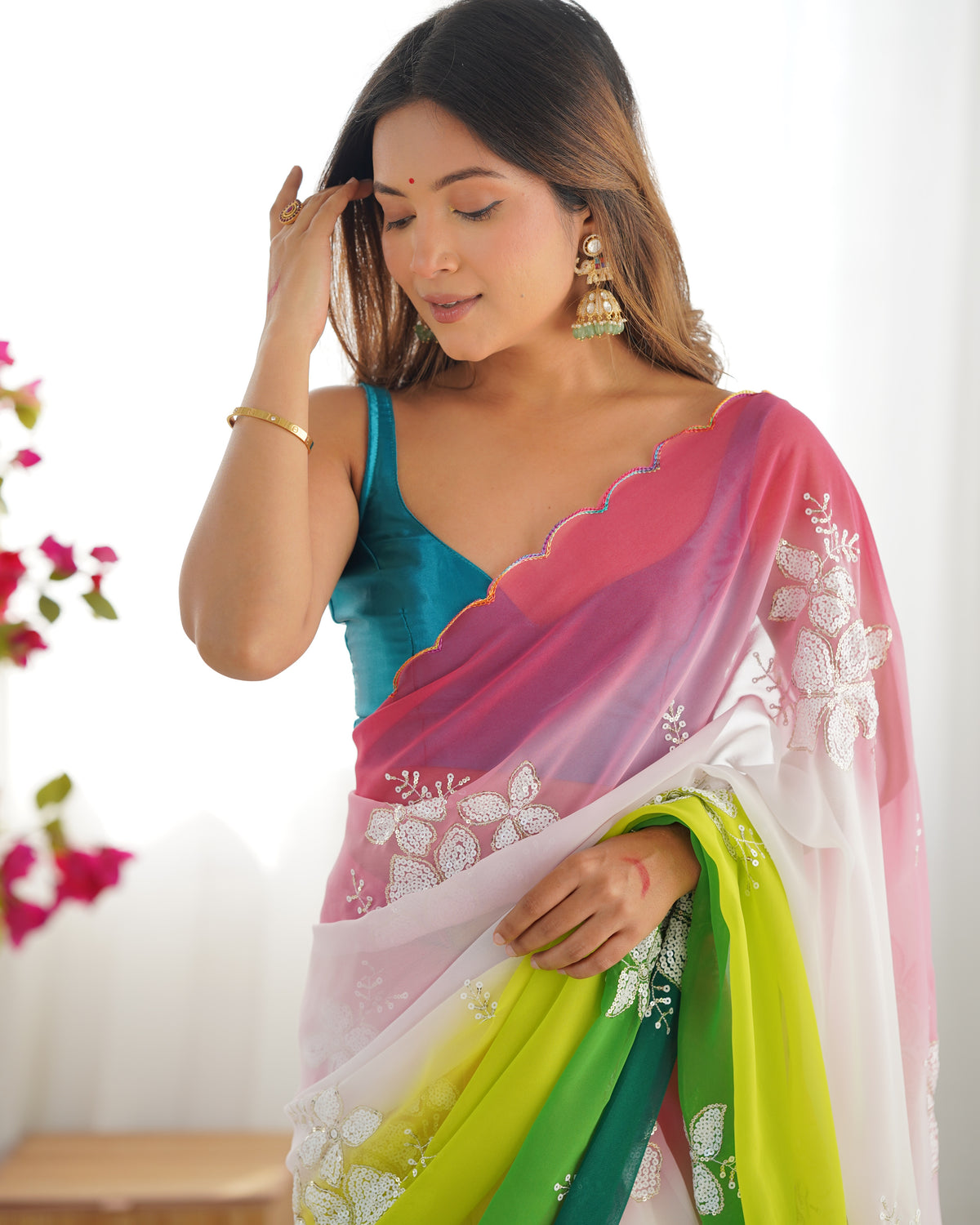Urban Pallu Solid Organza Festive Saree