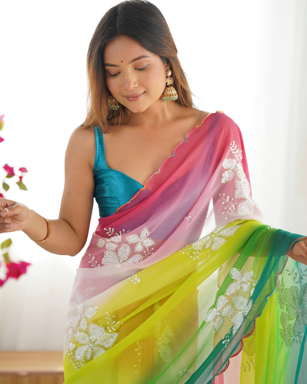 Urban Pallu Solid Organza Festive Saree
