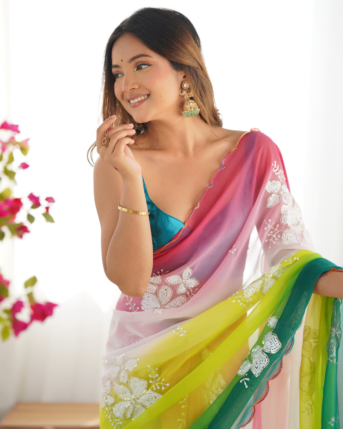 Urban Pallu Solid Organza Festive Saree
