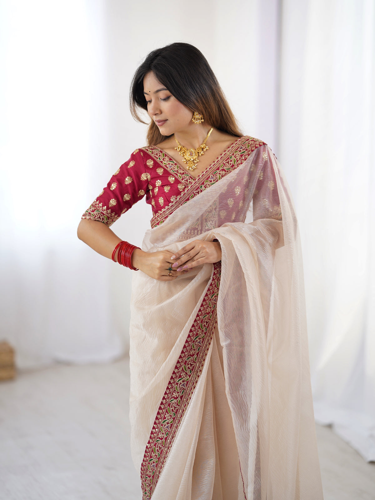 Urban Pallu Solid Organza Festive Saree