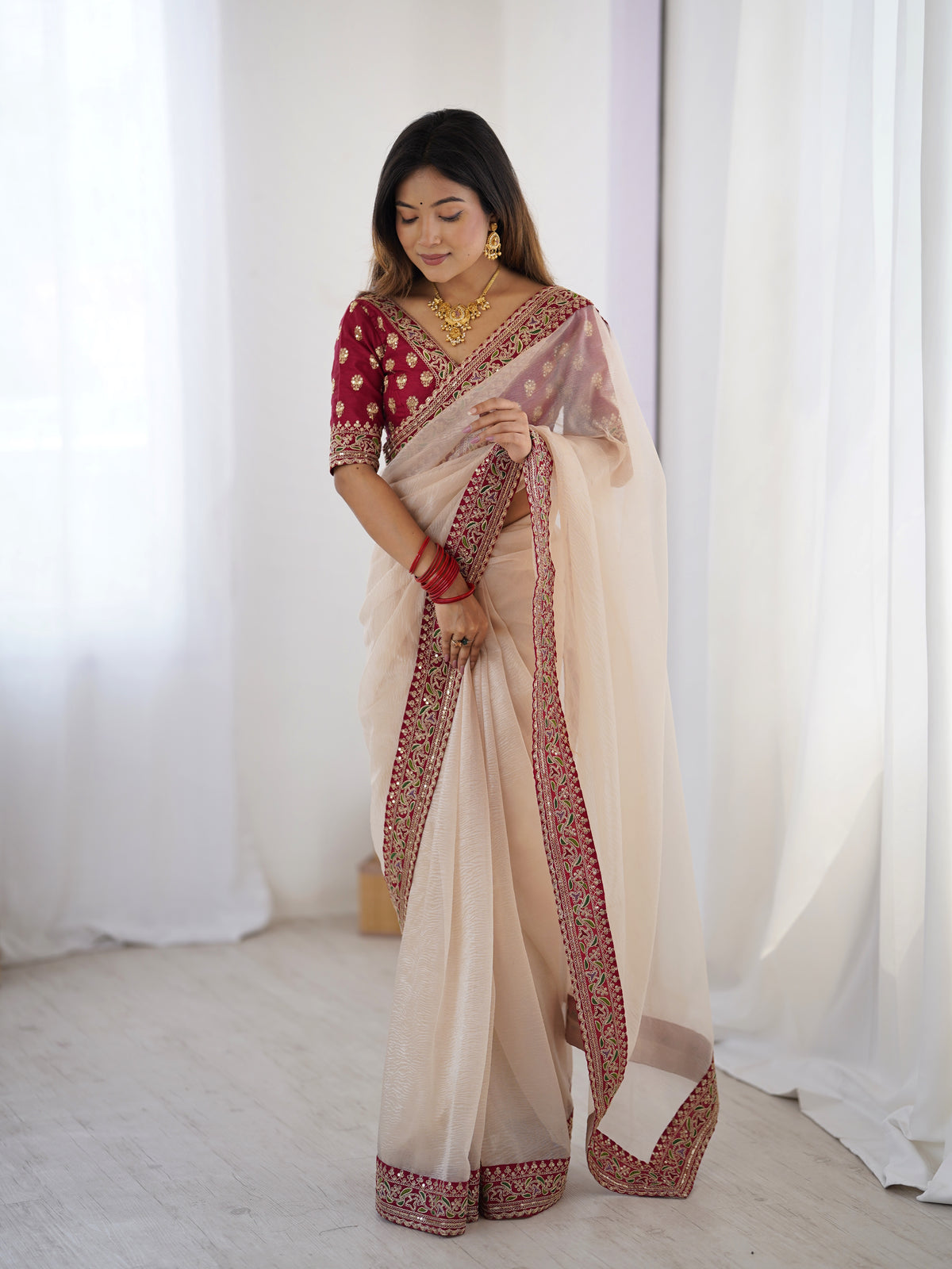 Urban Pallu Solid Organza Festive Saree