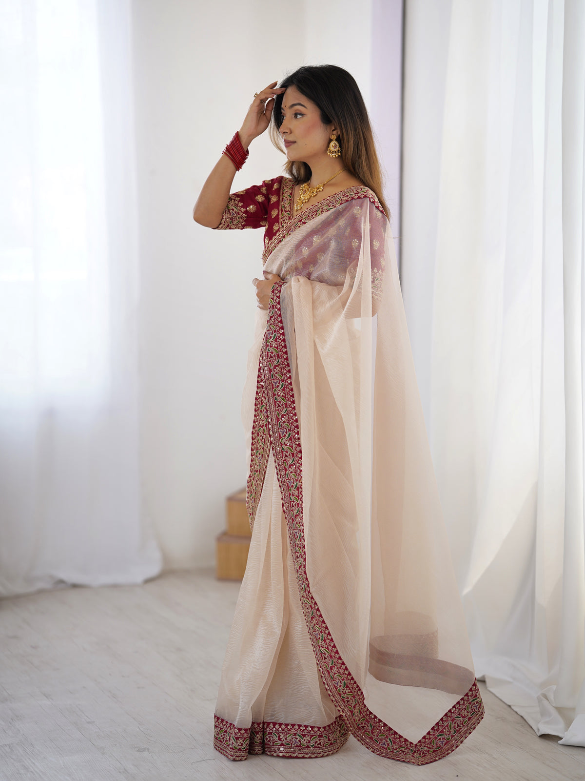 Urban Pallu Solid Organza Festive Saree