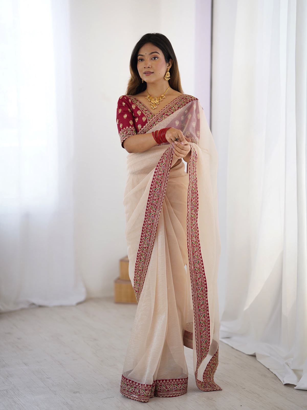 Urban Pallu Solid Organza Festive Saree