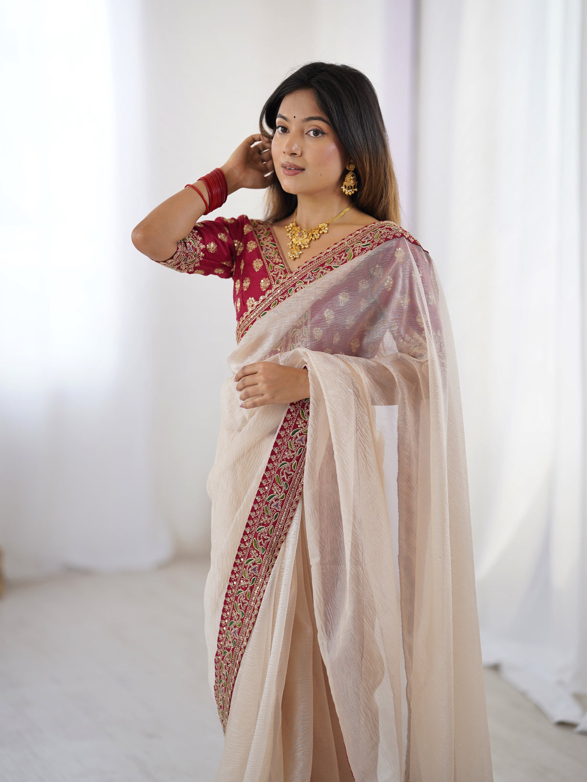 Urban Pallu Solid Organza Festive Saree