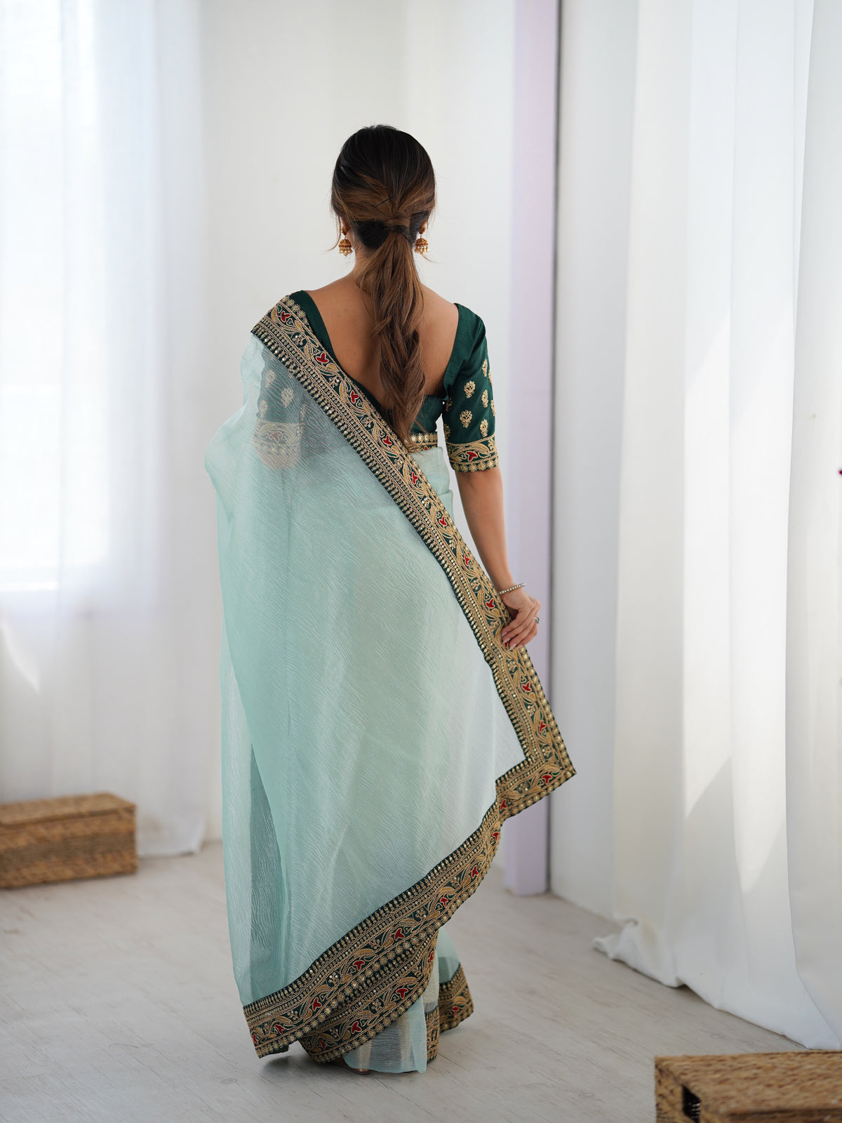 Urban Pallu Solid Organza Festive Saree