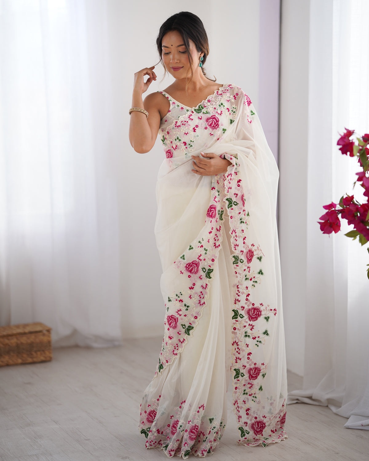 Urban Pallu Solid Organza Festive Saree