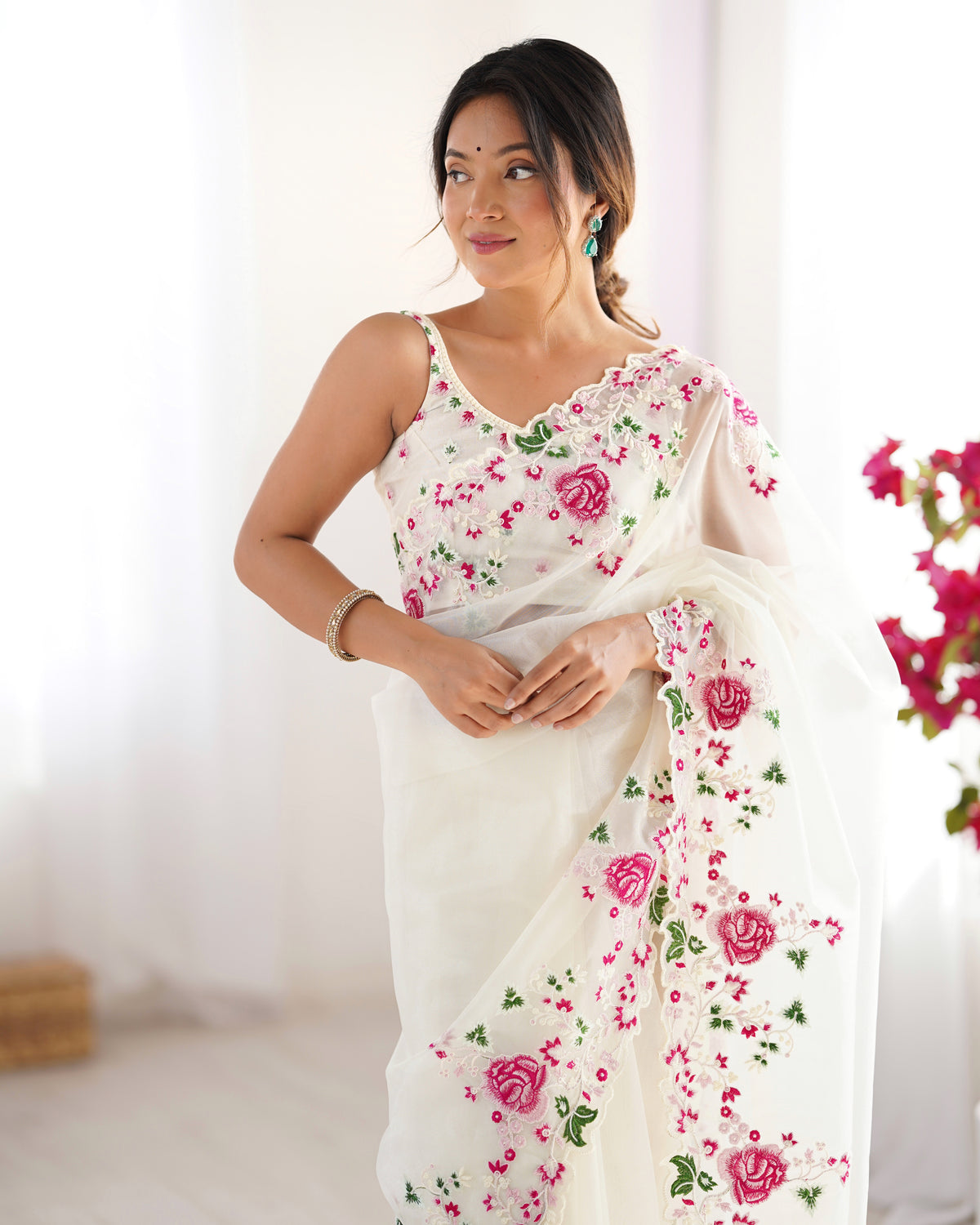 Urban Pallu Solid Organza Festive Saree