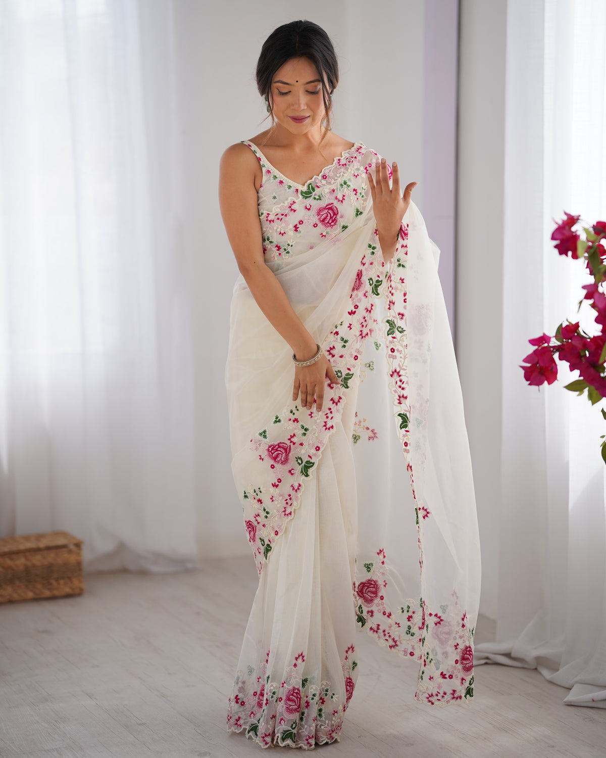 Urban Pallu Solid Organza Festive Saree