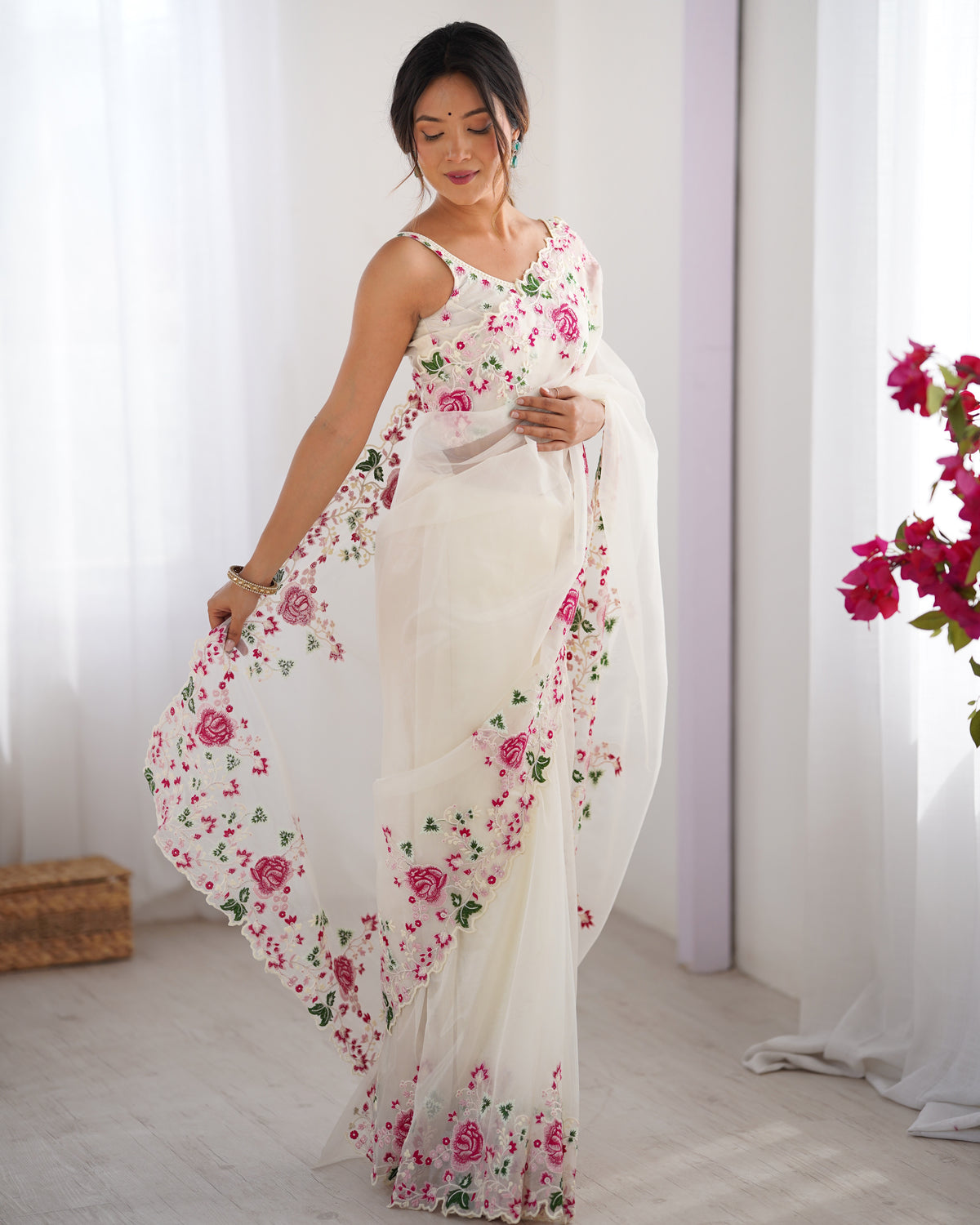 Urban Pallu Solid Organza Festive Saree