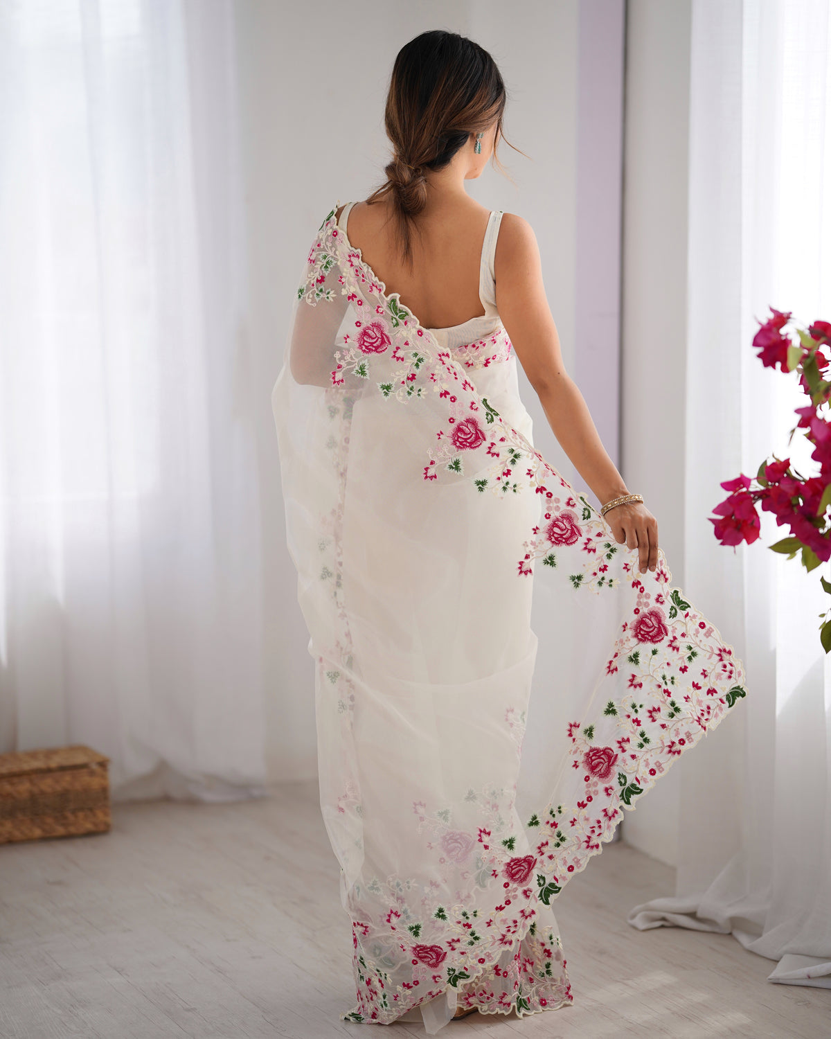 Urban Pallu Solid Organza Festive Saree