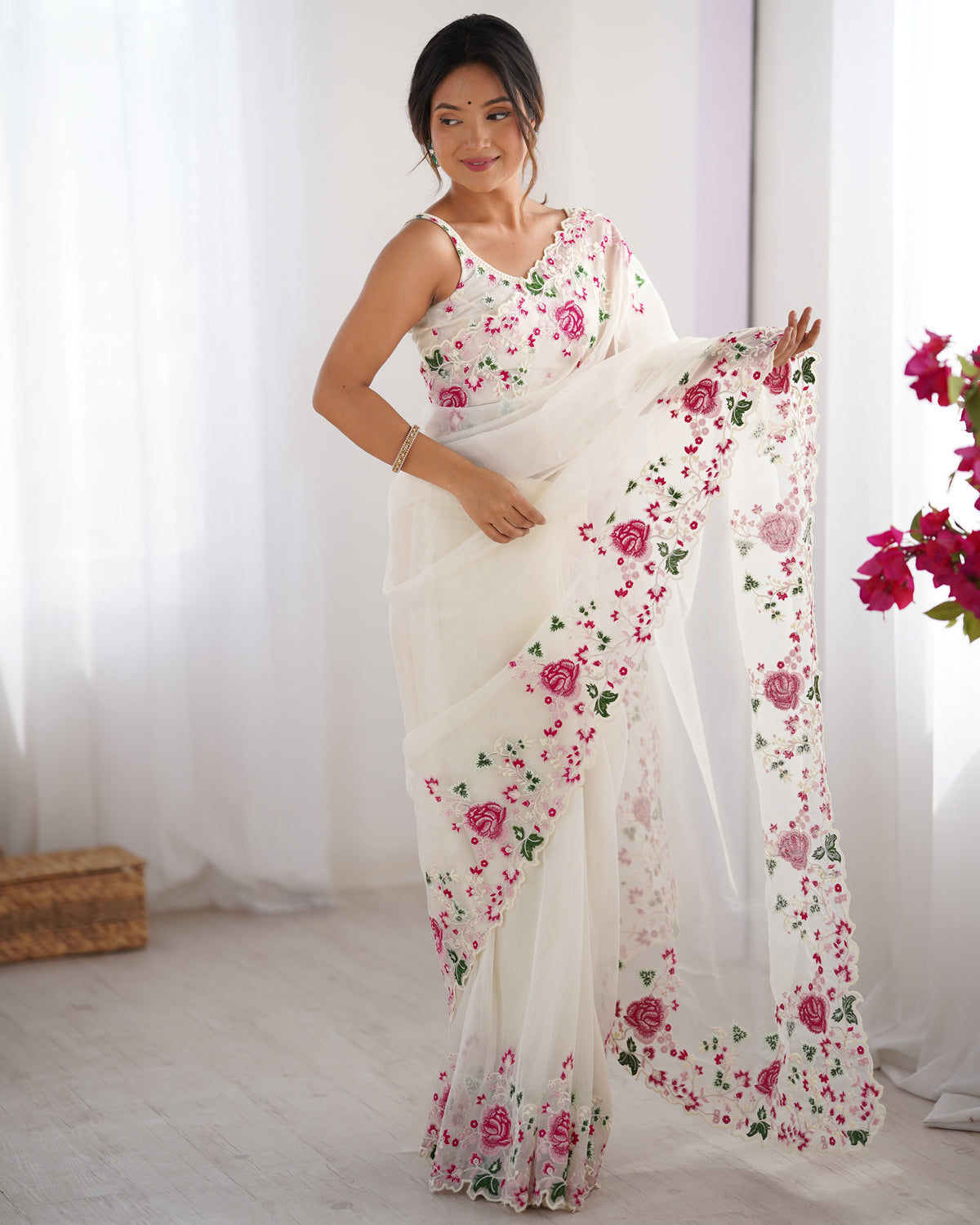 Urban Pallu Solid Organza Festive Saree