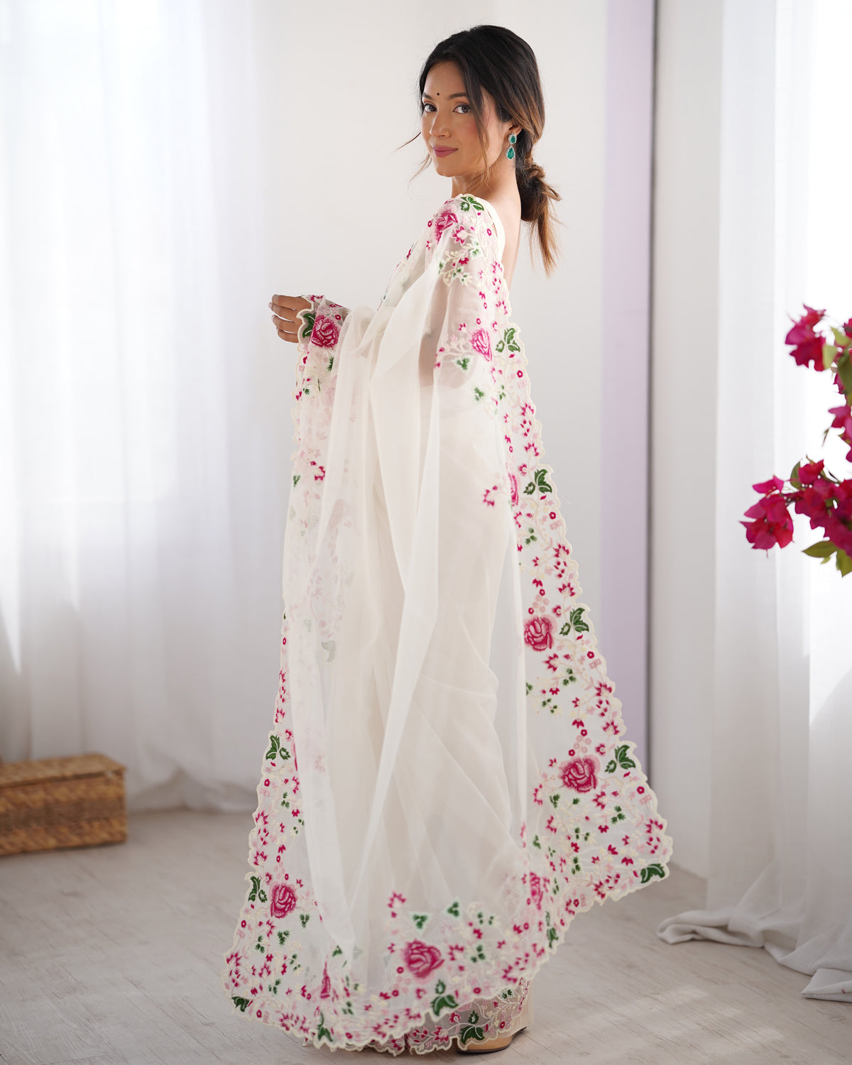 Urban Pallu Solid Organza Festive Saree
