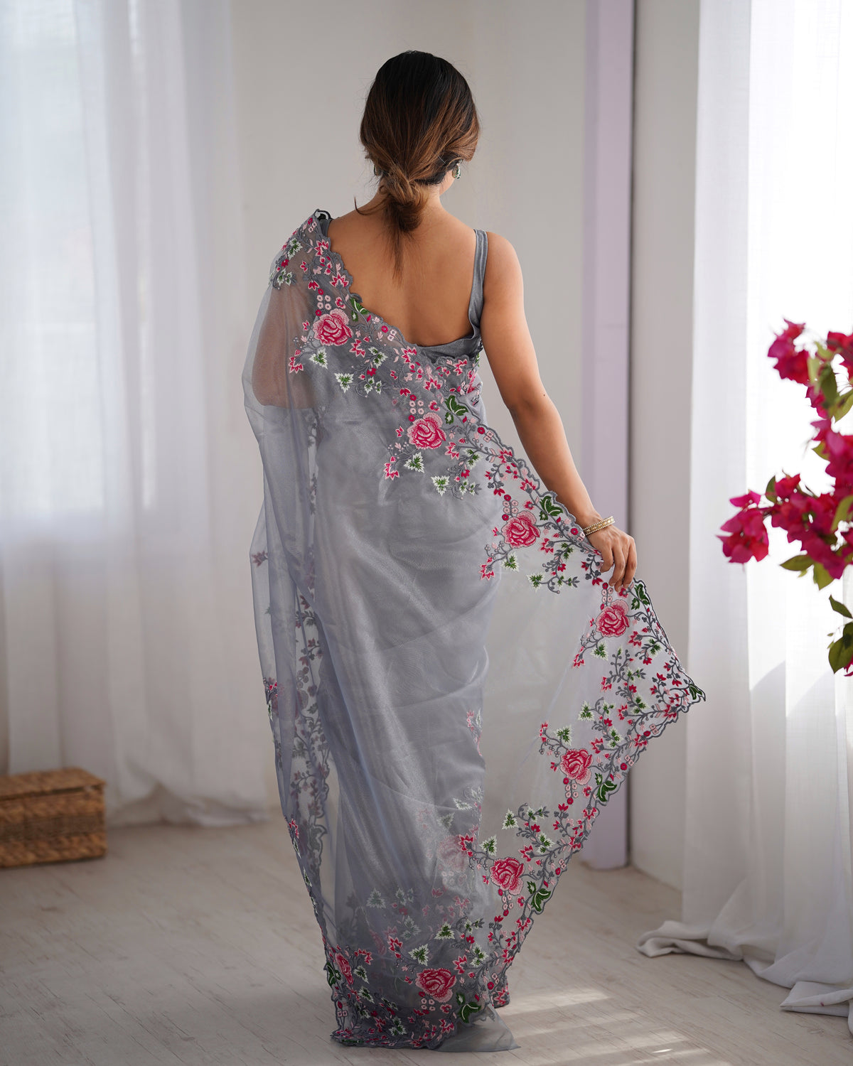 Urban Pallu Solid Organza Festive Saree