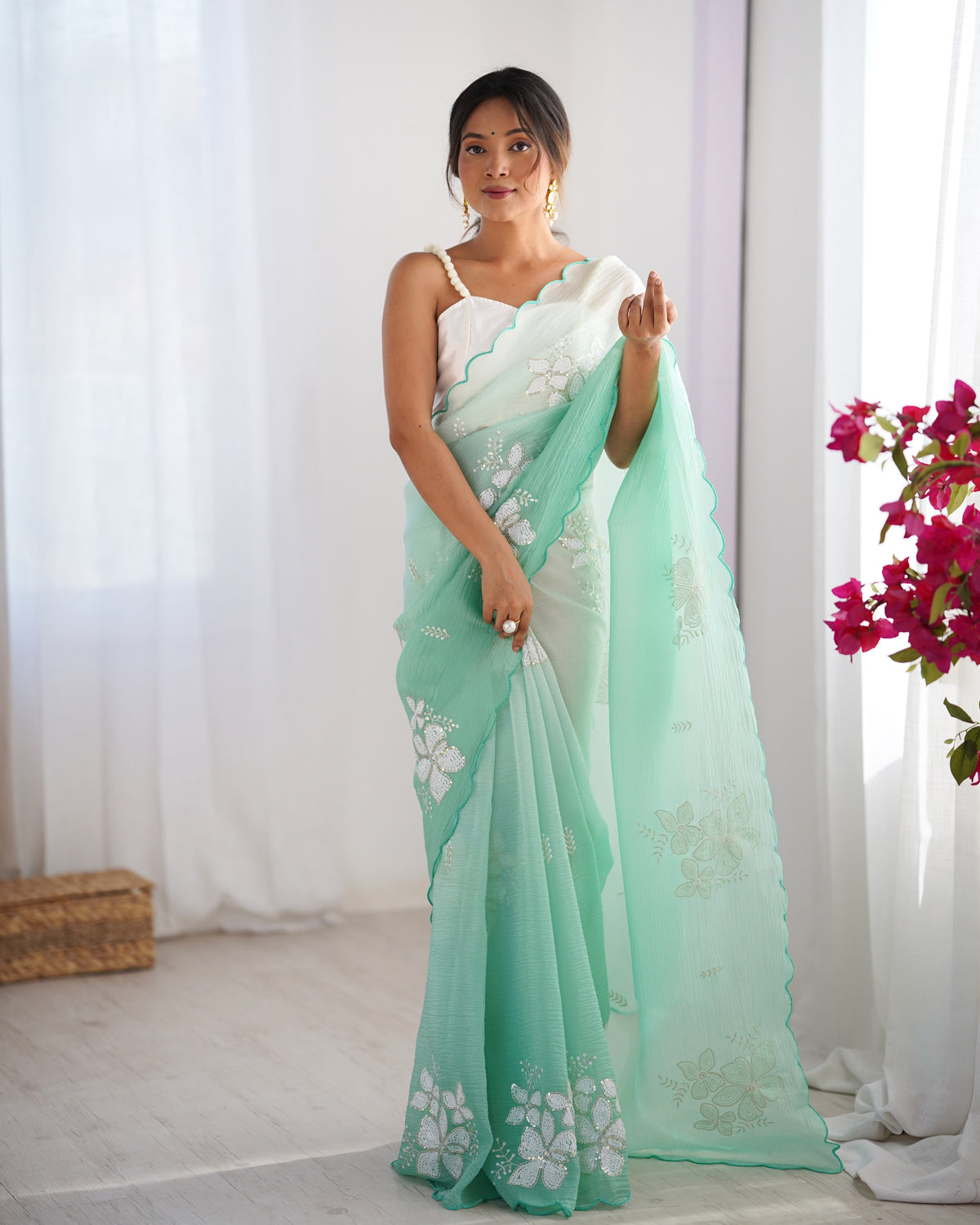 Urban Pallu Solid Organza Festive Saree