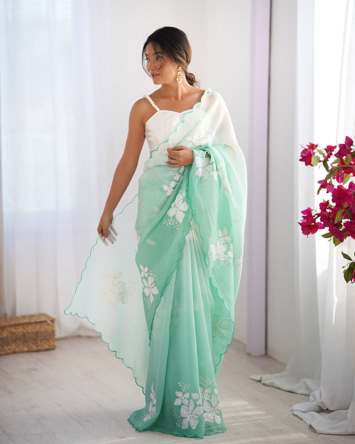 Urban Pallu Solid Organza Festive Saree