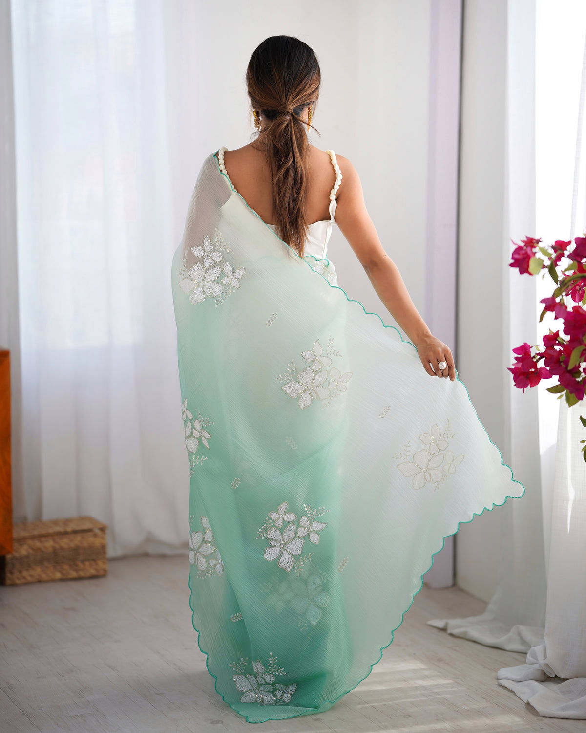 Urban Pallu Solid Organza Festive Saree