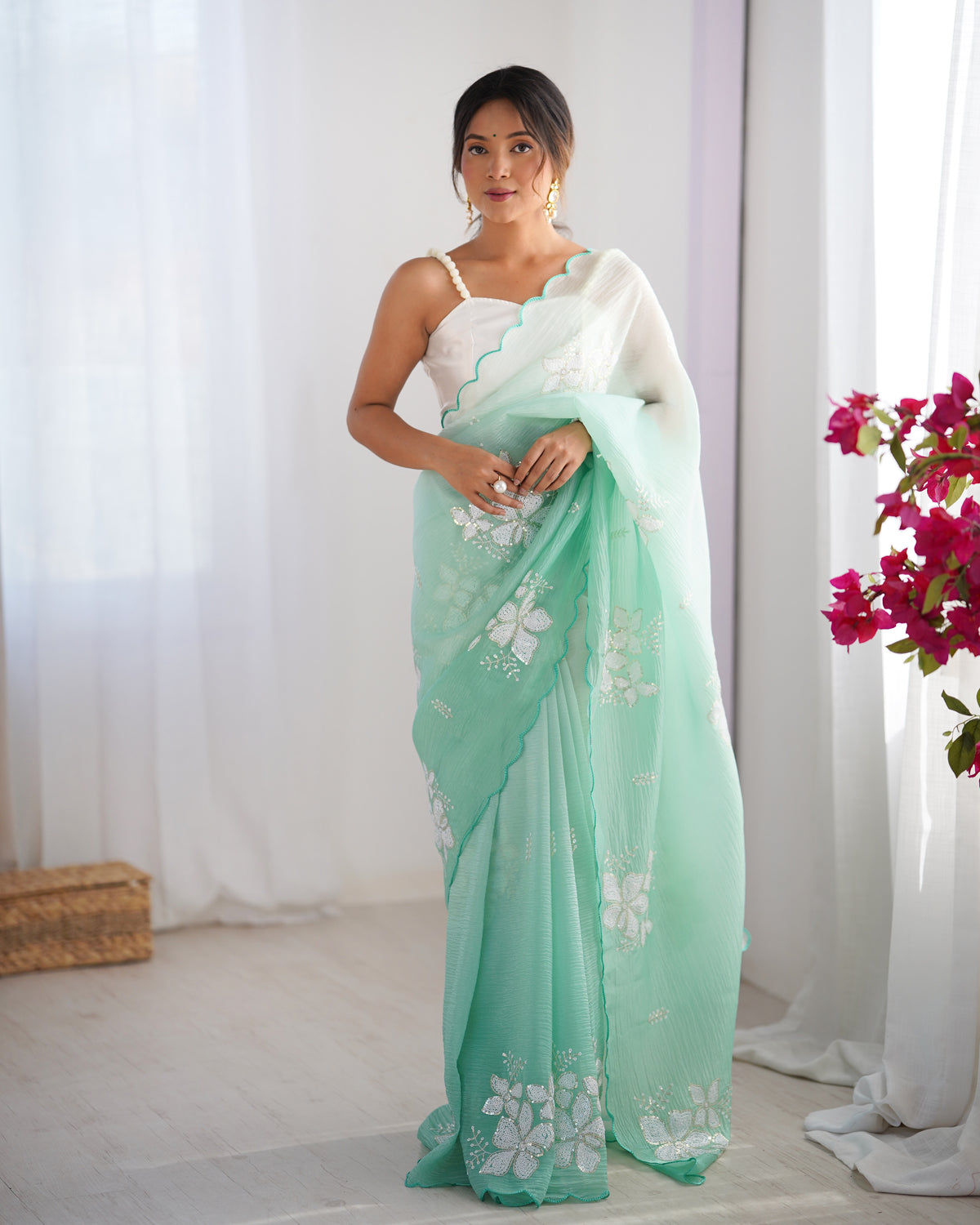 Urban Pallu Solid Organza Festive Saree
