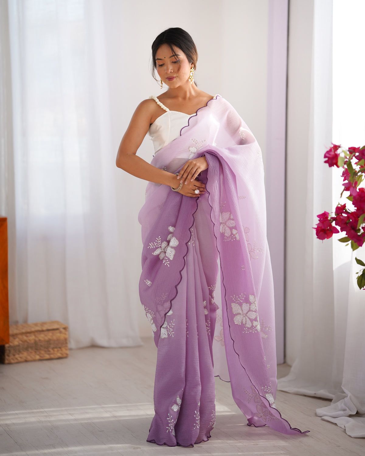 Urban Pallu Solid Organza Festive Saree