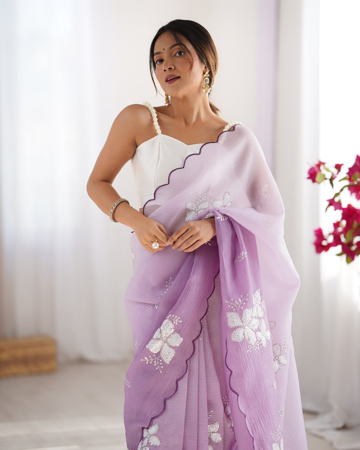 Urban Pallu Solid Organza Festive Saree
