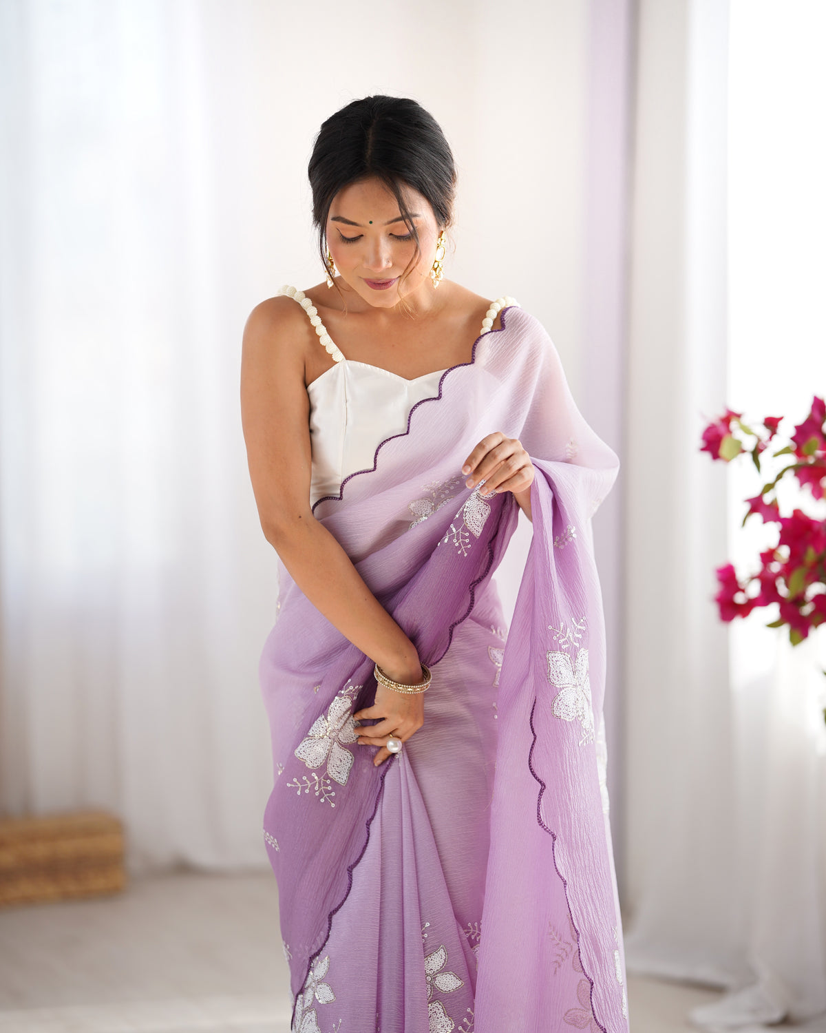 Urban Pallu Solid Organza Festive Saree