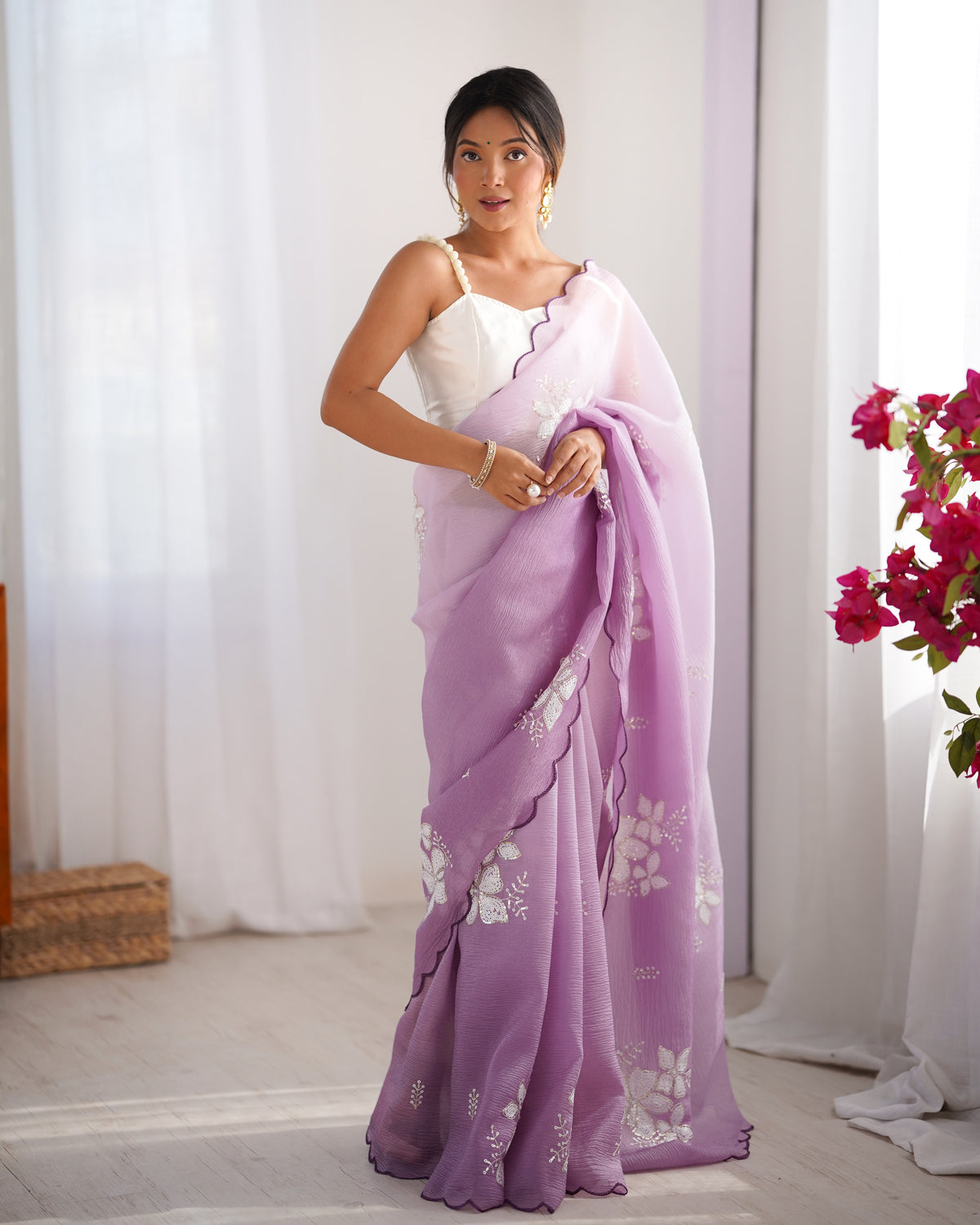 Urban Pallu Solid Organza Festive Saree
