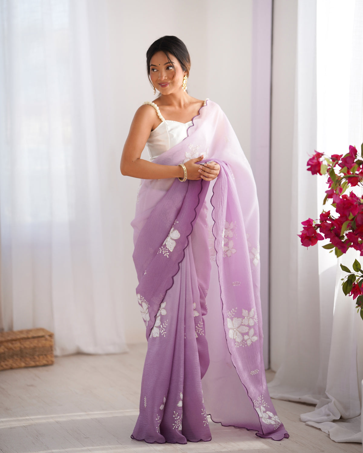 Urban Pallu Solid Organza Festive Saree