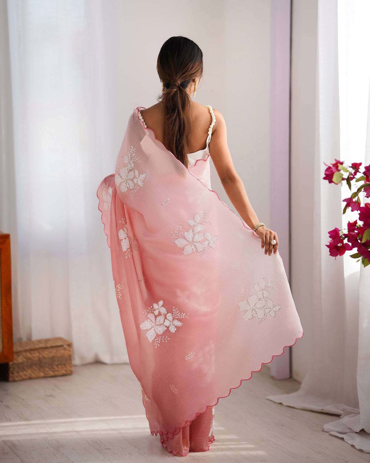 Urban Pallu Solid Organza Festive Saree