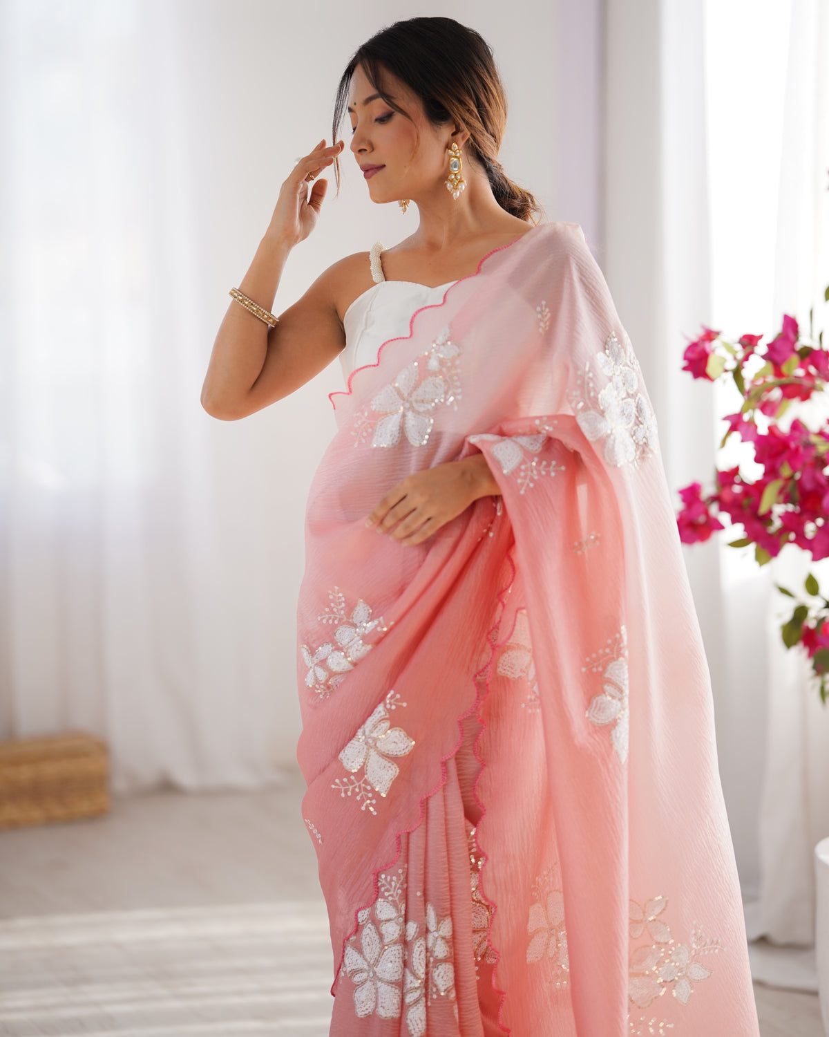 Urban Pallu Solid Organza Festive Saree