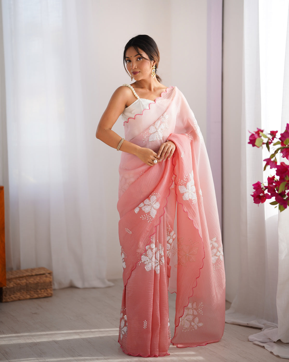 Urban Pallu Solid Organza Festive Saree