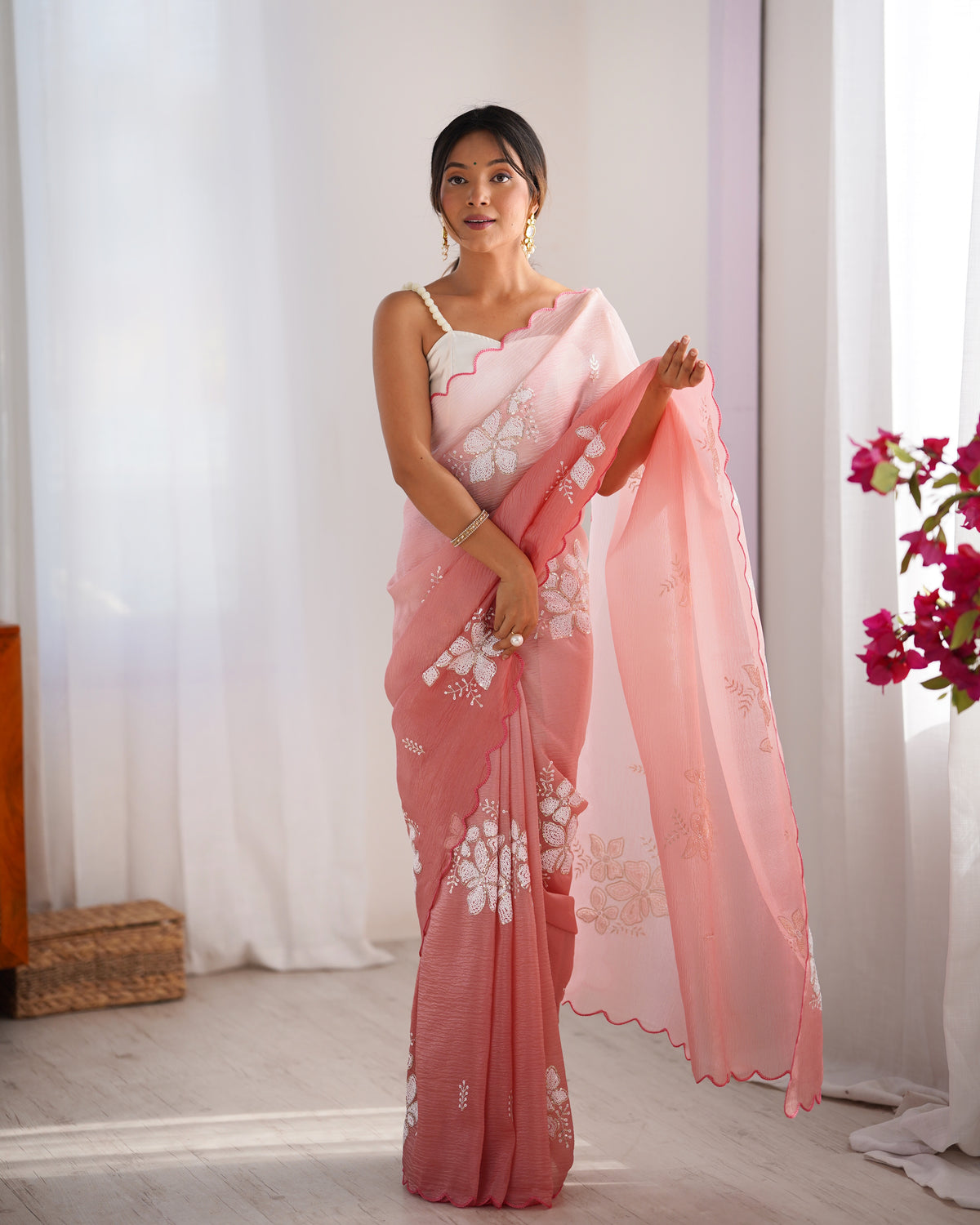 Urban Pallu Solid Organza Festive Saree