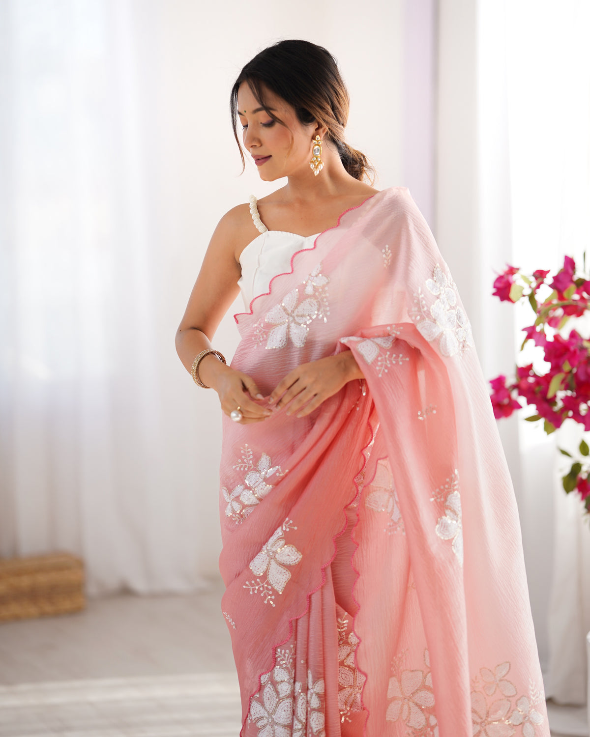 Urban Pallu Solid Organza Festive Saree