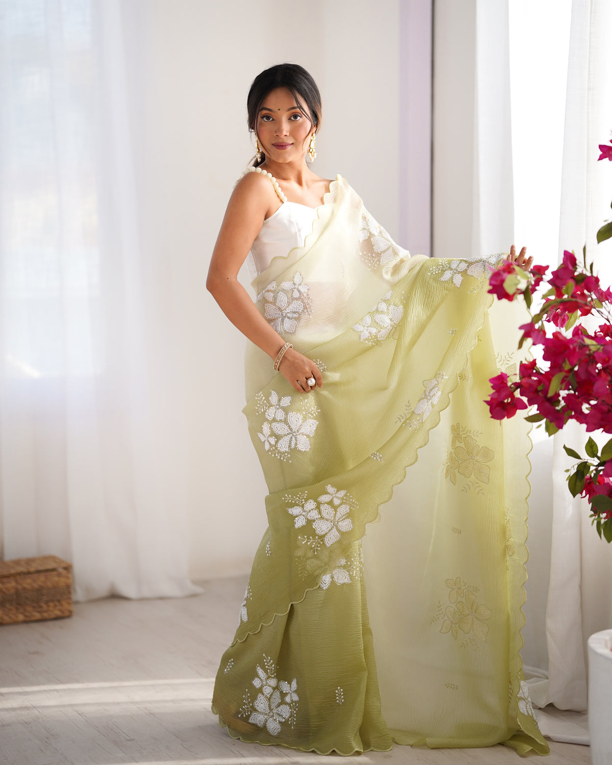 Urban Pallu Solid Organza Festive Saree