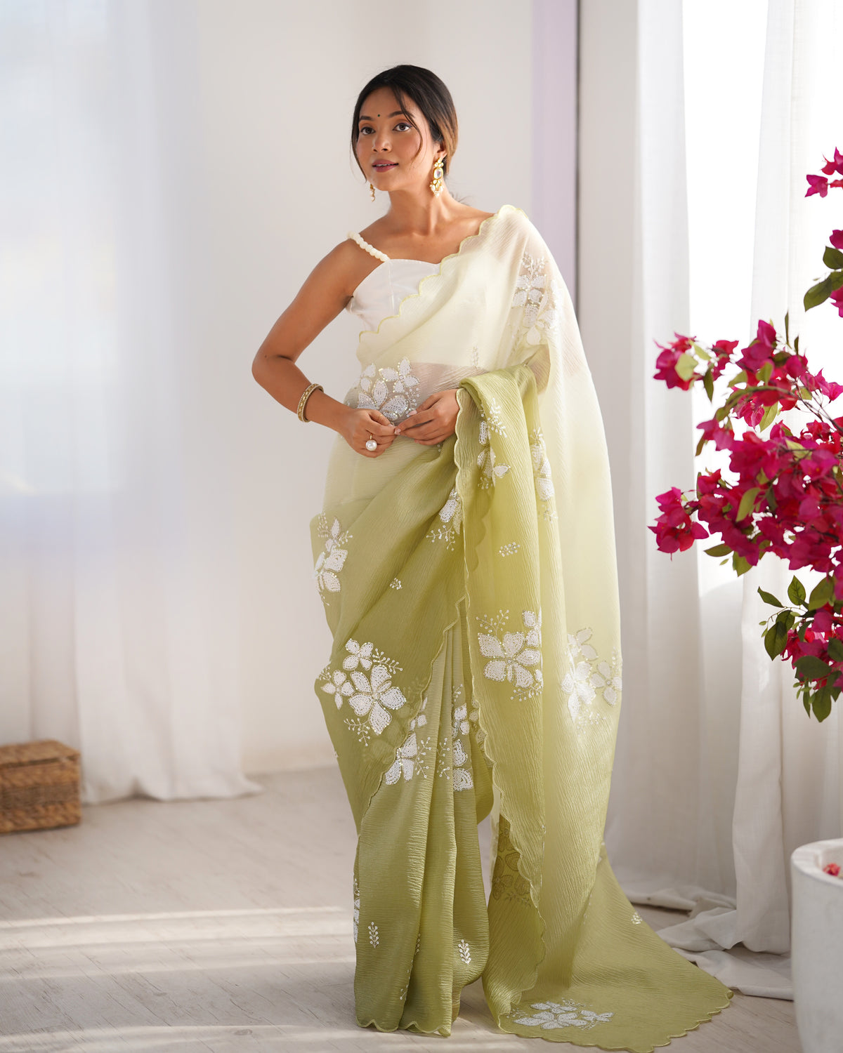 Urban Pallu Solid Organza Festive Saree
