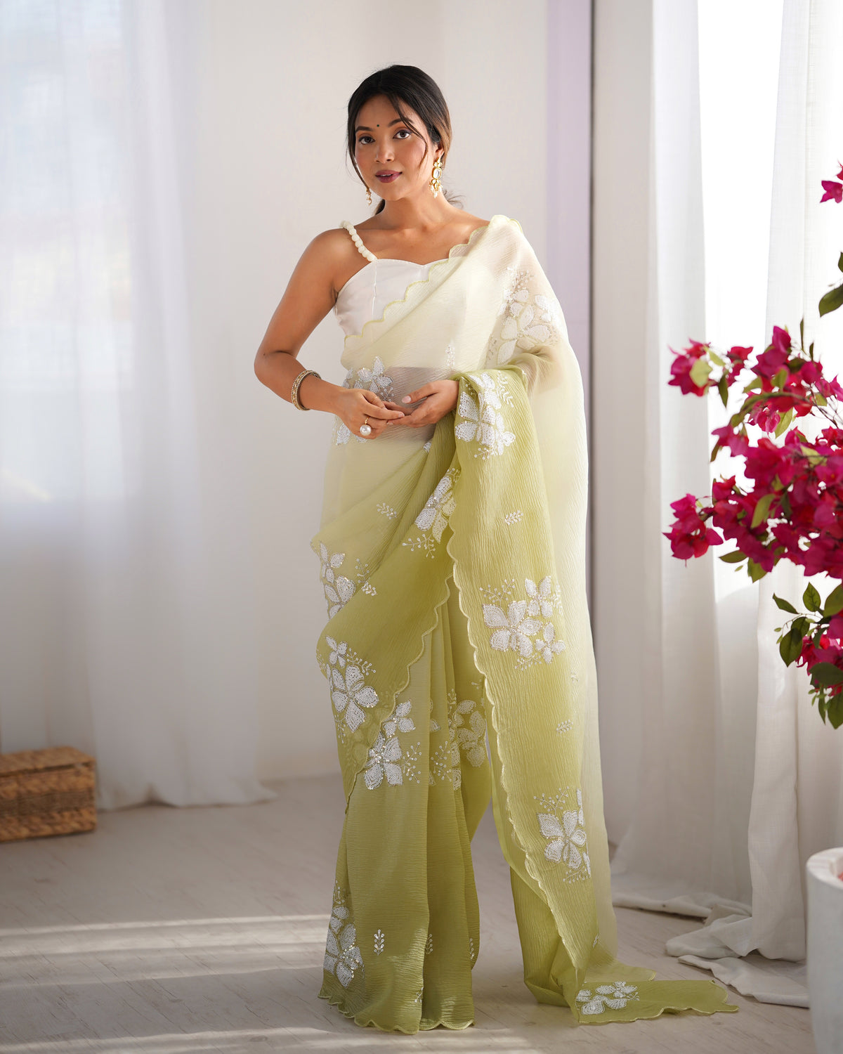 Urban Pallu Solid Organza Festive Saree