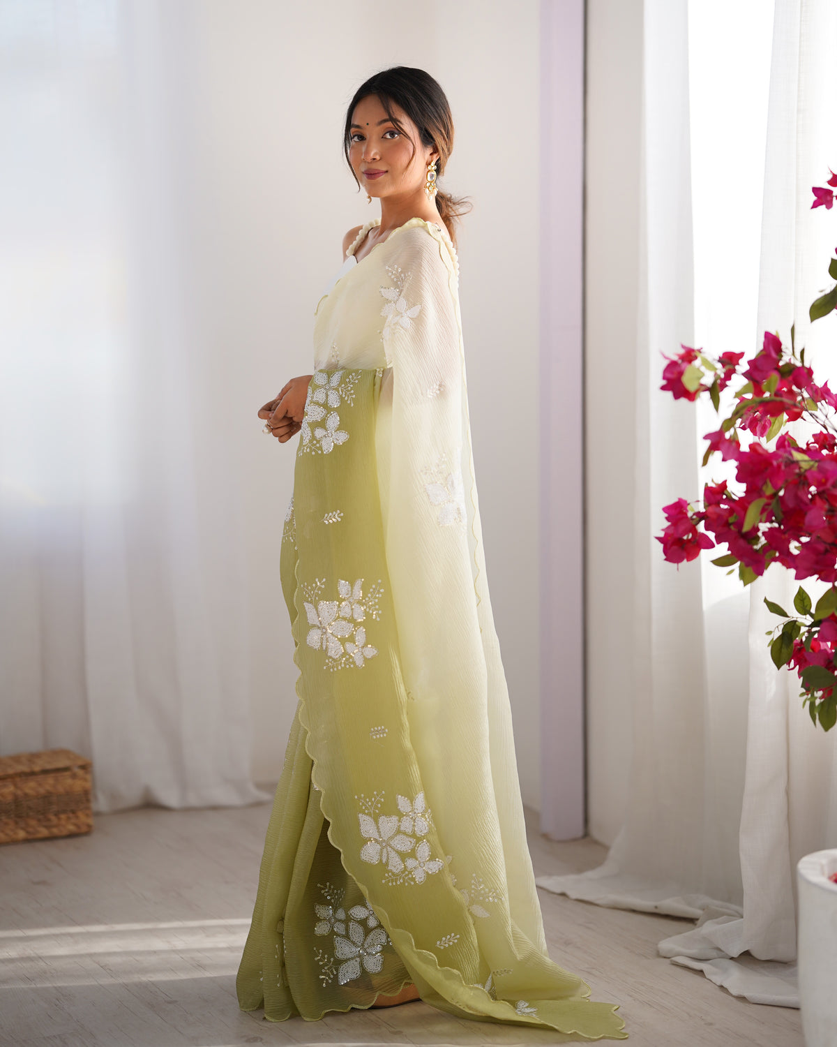 Urban Pallu Solid Organza Festive Saree