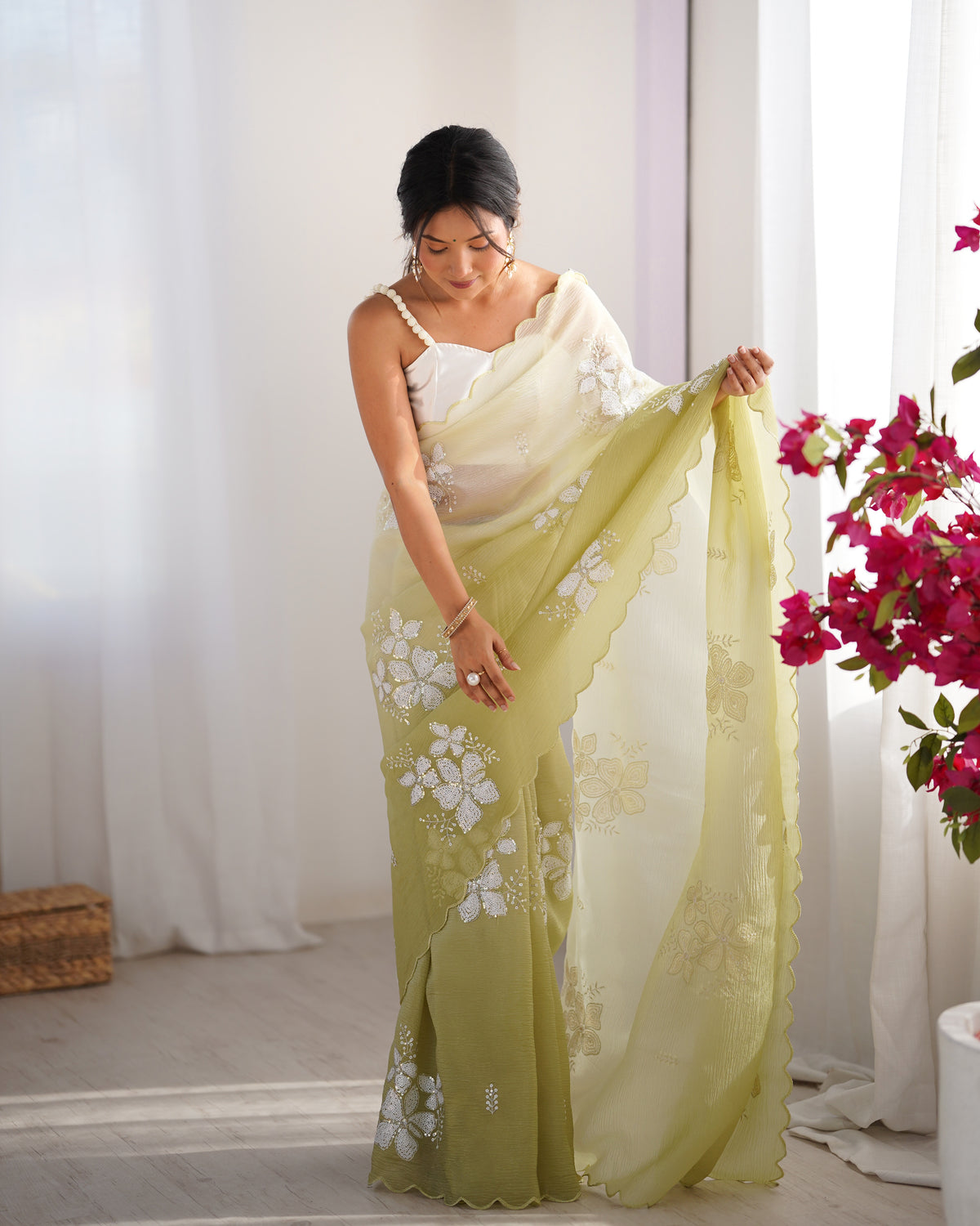 Urban Pallu Solid Organza Festive Saree