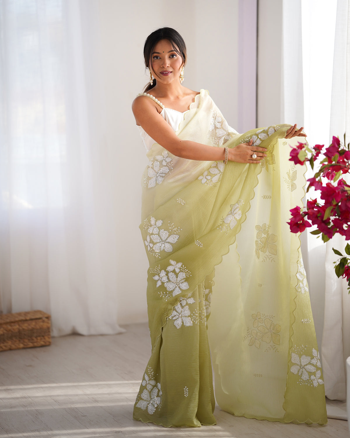 Urban Pallu Solid Organza Festive Saree