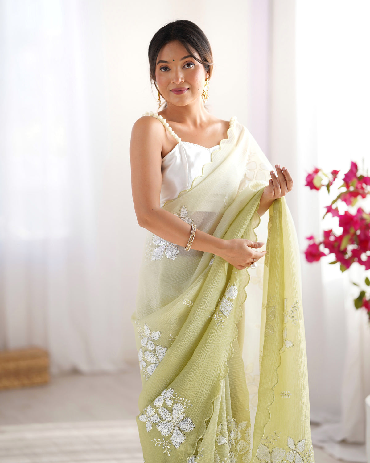 Urban Pallu Solid Organza Festive Saree