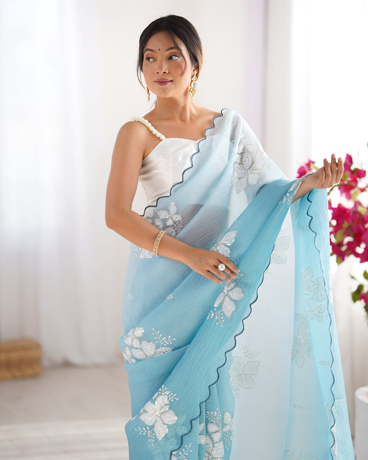 Urban Pallu Solid Organza Festive Saree