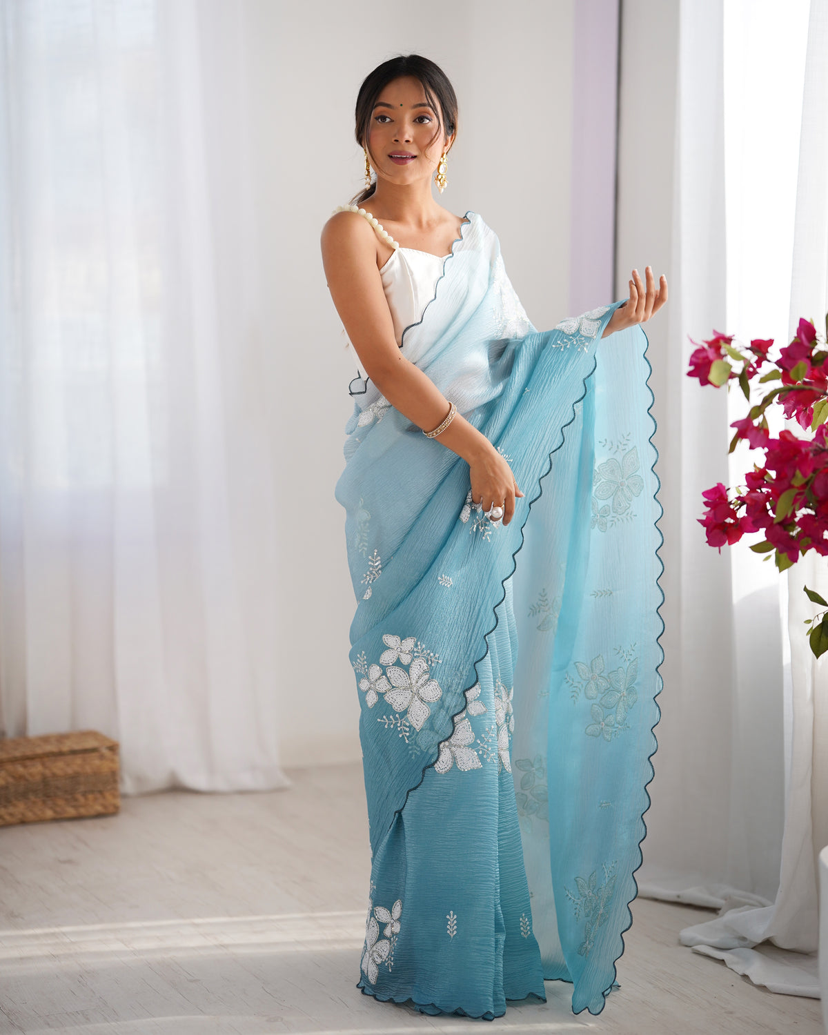 Urban Pallu Solid Organza Festive Saree