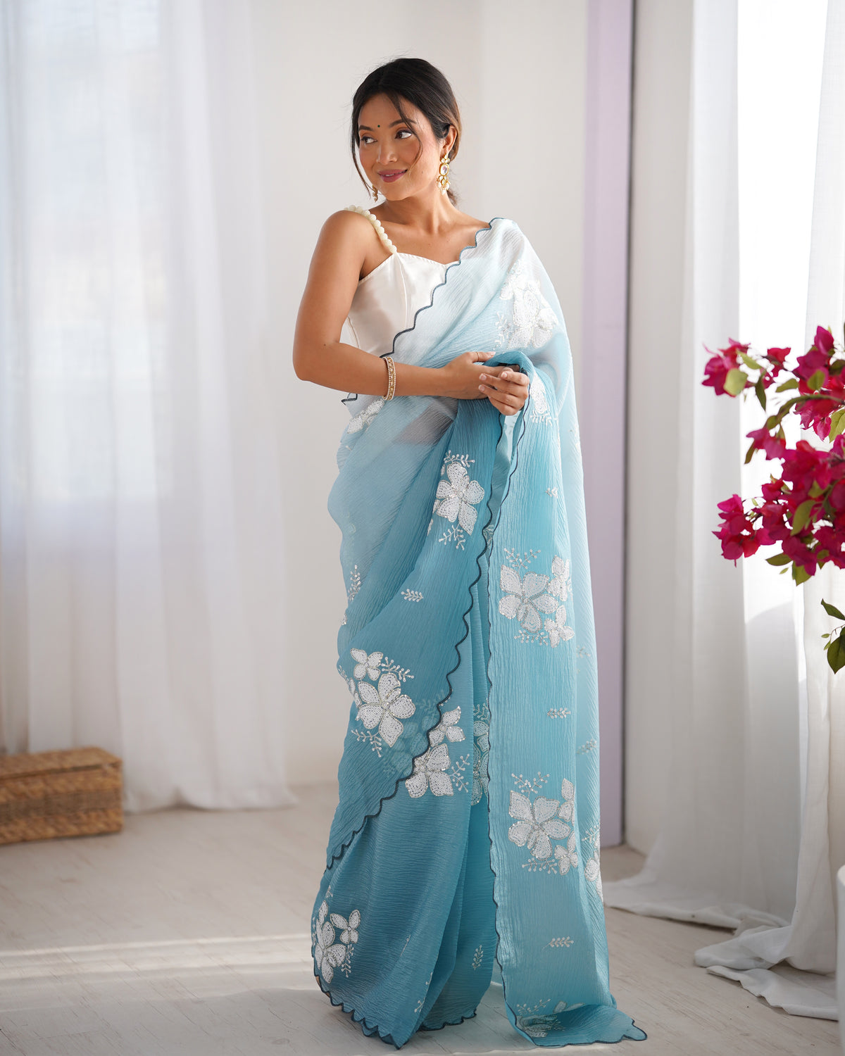 Urban Pallu Solid Organza Festive Saree