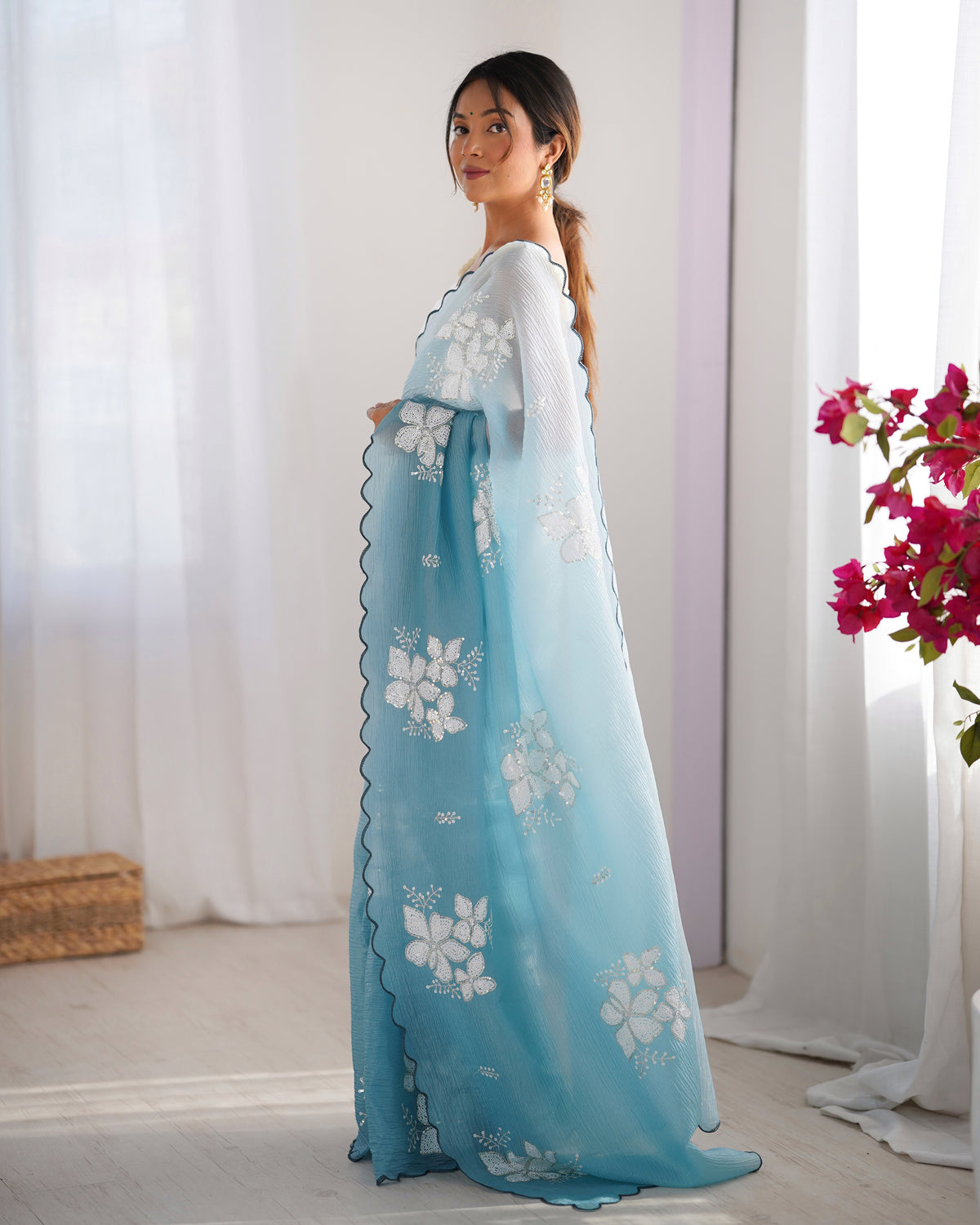 Urban Pallu Solid Organza Festive Saree