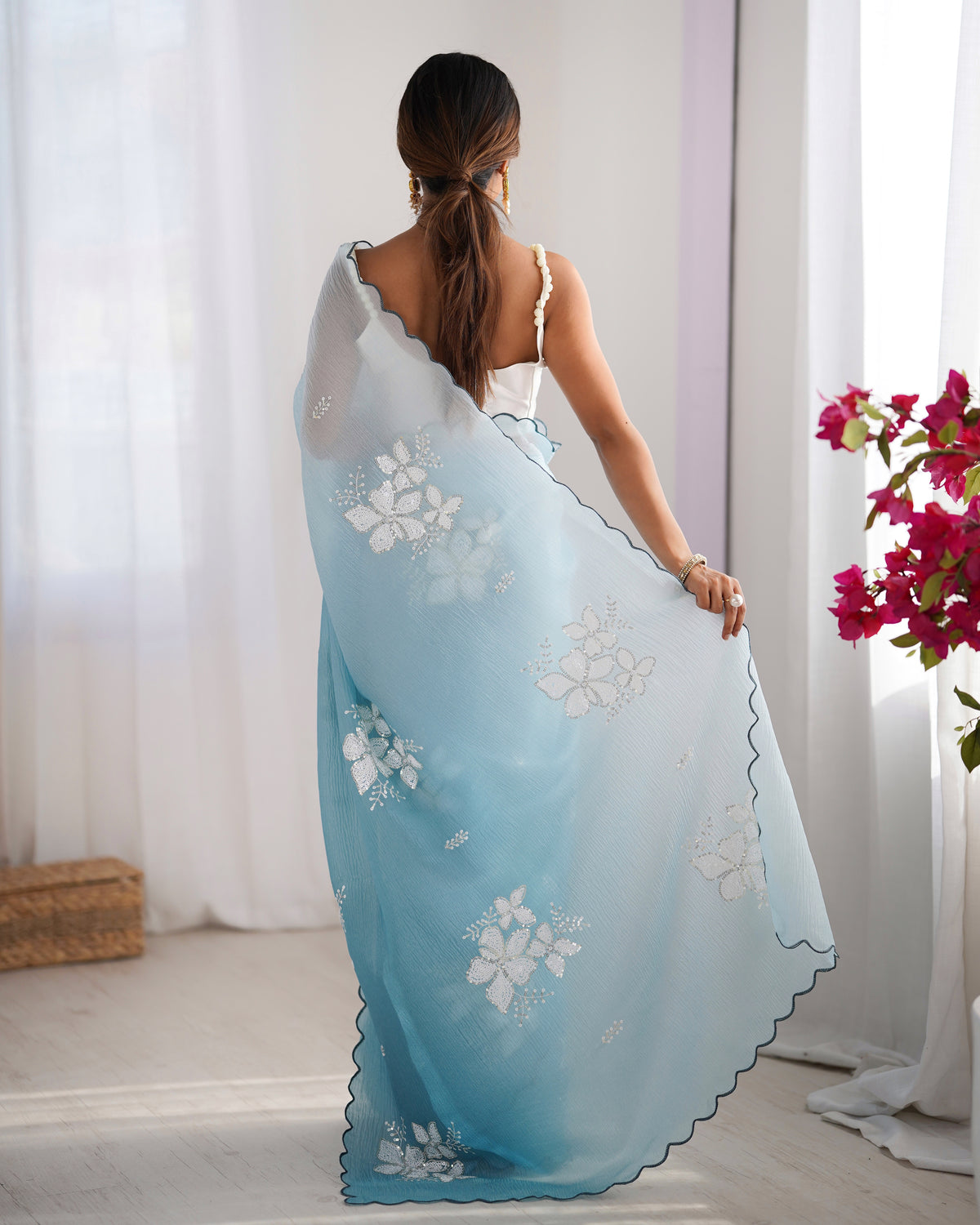 Urban Pallu Solid Organza Festive Saree
